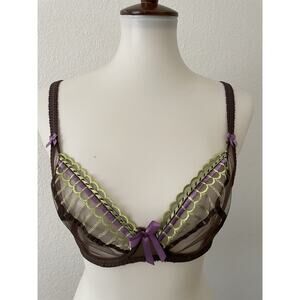 Freya Lingerie Bra Sheer Mesh Embroidered Color Block Intimates Brown